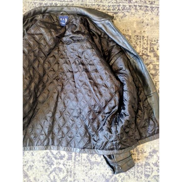 Vintage GAP Full Zip Leather Jacket Men’s XL Black Quilt Lined Bomber Y2K 90s - Picture 4 of 12